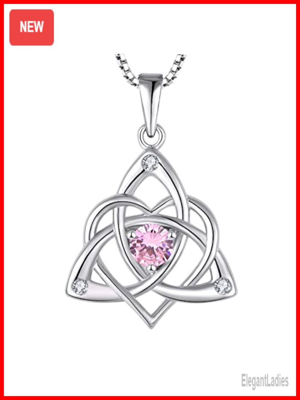 925 Sterling Silver Celtic Knot Necklace Pink Tourmaline Pendant